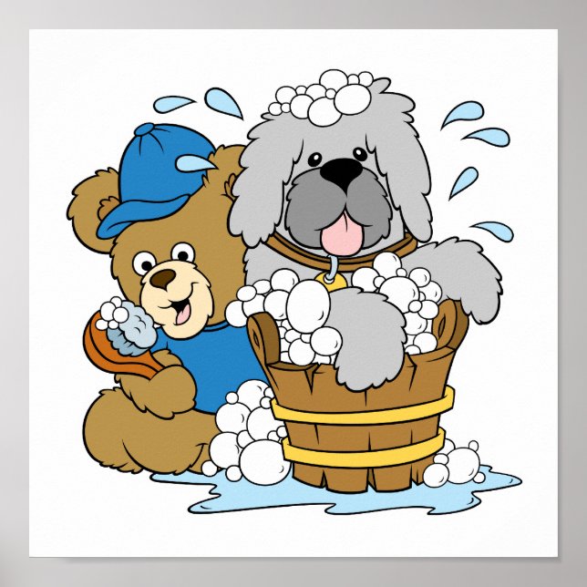Doggy Bath Time Bear Poster (Front)