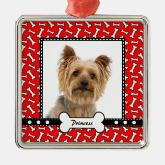Doggy Gift - Christmas Dog Bone Red Photo Template Metal Tree Decoration
