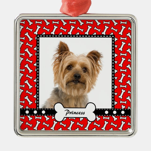 Doggy Gift - Christmas Dog Bone Red Photo Template Metal Tree Decoration (Front)