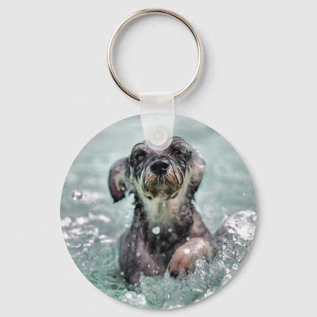 Doggy Paddle Cute Dog Swimming Key Ring (Front)