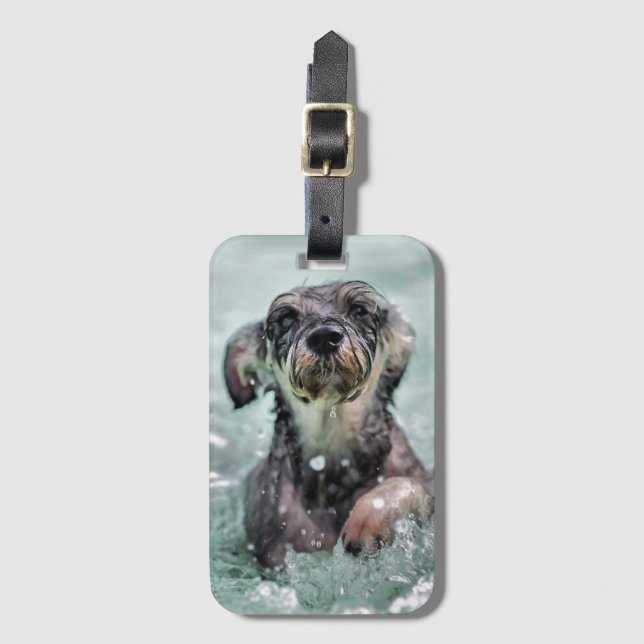 Doggy Paddle Cute Dog Swimming Luggage Tag (Front Vertical)