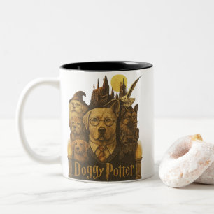 Doggy Pawter Vintage Dog Wizard Fantasy Wizarding  Two-Tone Coffee Mug