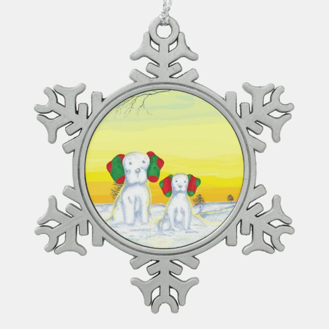doggy snowman/ snowdog snowflake pewter christmas ornament (Front)