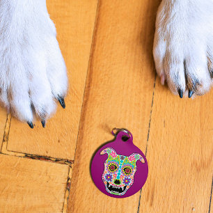 Doggy sugar skull pet tag