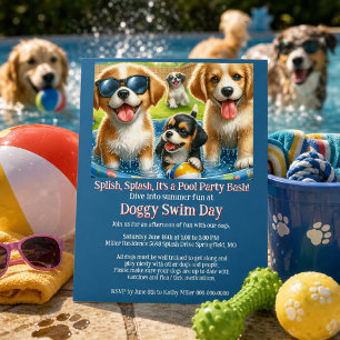Doggy Swim Day Pool Party Invitation Flyer