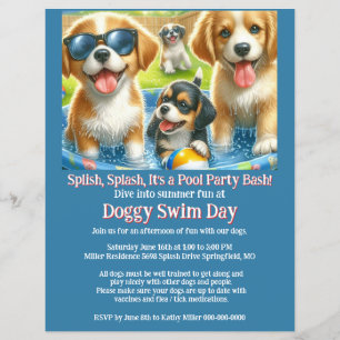 Doggy Swim Day Pool Party Invitation Flyer