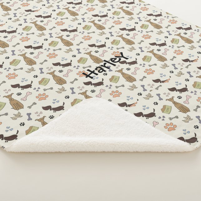 Doggy Treat Bones and Paws Sherpa Blanket (3/4)