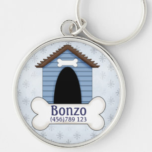 Doghouse in Blue Dog ID Tag Key Ring