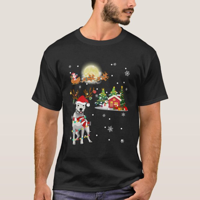 Dogo Argentino Dog Light Christmas Reindeer Tree X T-Shirt (Front)