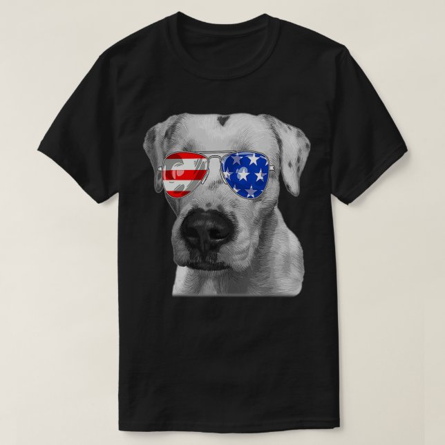 Dogo argentino Dog Sunglasses Flag American 4th of T-Shirt (Design Front)