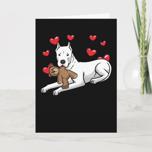 Dogo Argentino Dog With Stuffed Animal And Hearts Card (Front)