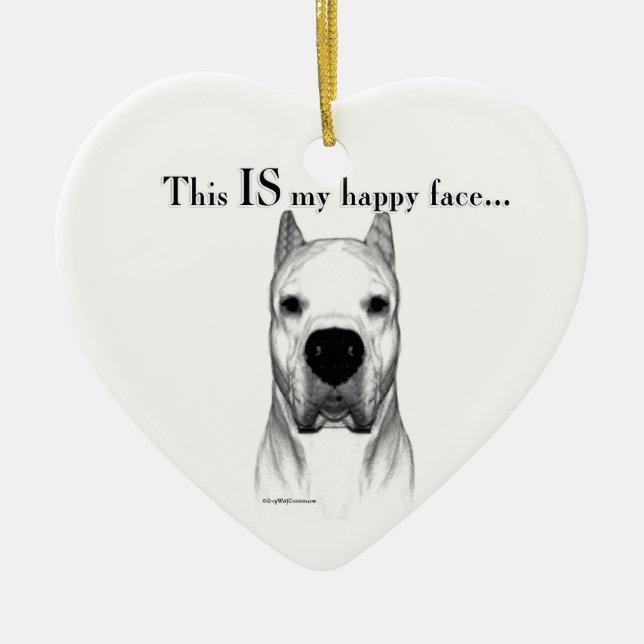 Dogo Argentino Happy Face Ceramic Tree Decoration (Front)