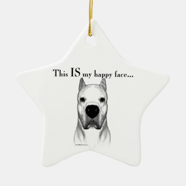 Dogo Argentino Happy Face Ceramic Tree Decoration (Front)