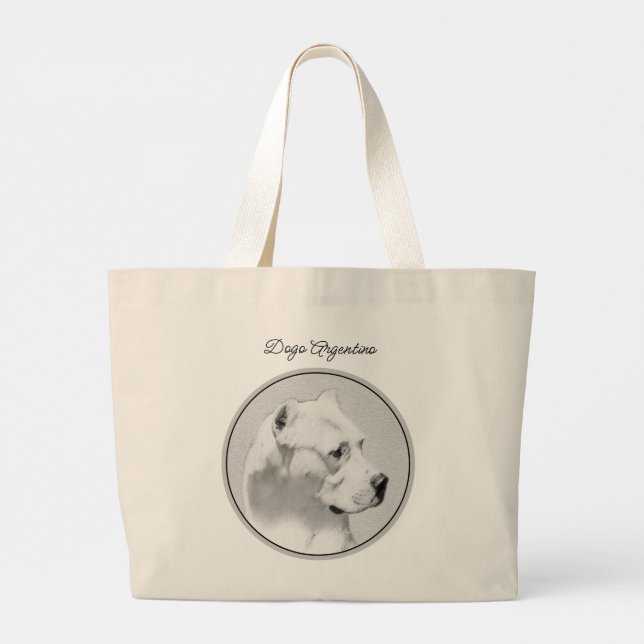 Dogo Argentino Painting Mastiff Original Dog Art Large Tote Bag (Back)