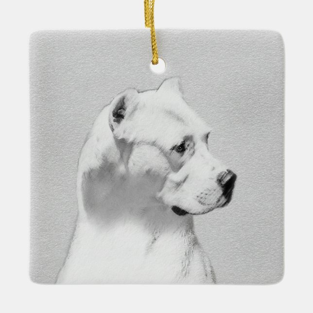Dogo Argentino Painting - Original Dog Art Ceramic Ornament (Front)
