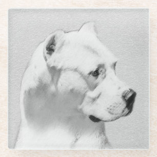 Dogo Argentino Painting - Original Dog Art Glass Coaster