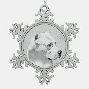 Dogo Argentino Painting - Original Dog Art Snowflake Pewter Christmas Ornament
