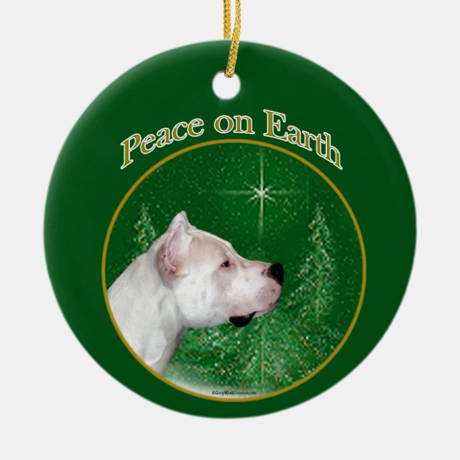 Dogo Argentino Peace Ceramic Tree Decoration (Front)