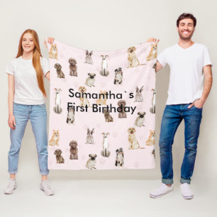 DogPuppy watercolor dogs first birthday Fleece Blanket