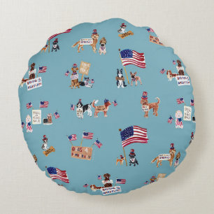 DOGS 4 DEMOCRACY Two-Sided Blue Round Cushion