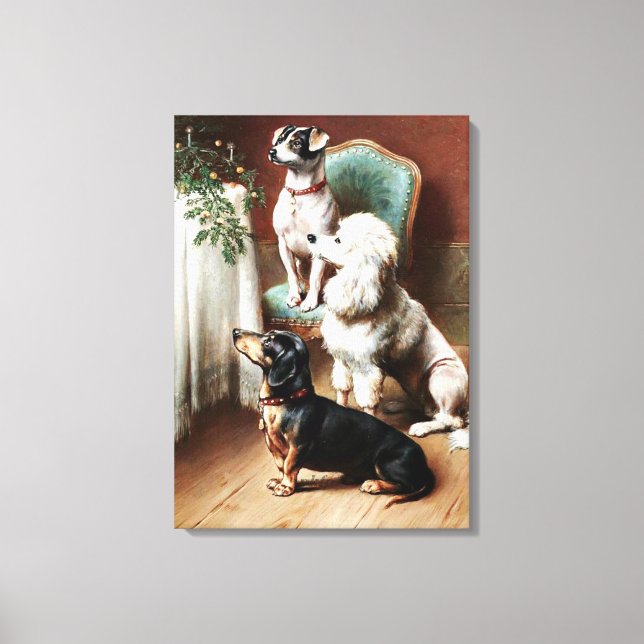 Dogs - A Christmas Treat, artwork by Carl Reichert Canvas Print (Front)
