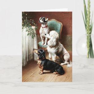 Dogs - A Christmas Treat, artwork by Carl Reichert Holiday Card