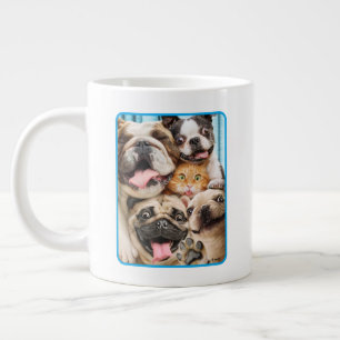 Dogs and a Cat Group Photo Large Coffee Mug