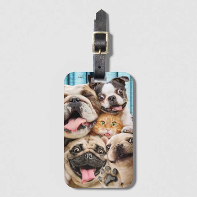 Dogs and a Cat Group Photo Luggage Tag (Front Vertical)