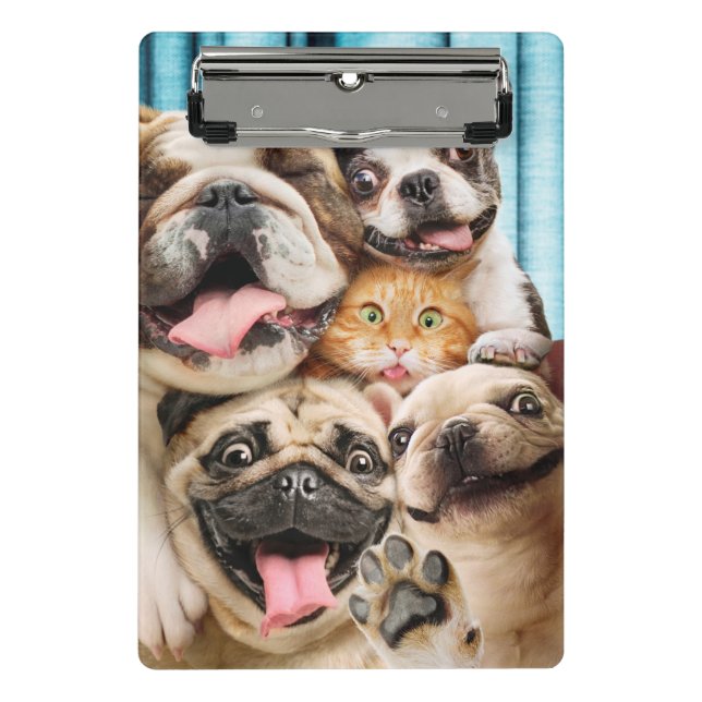 Dogs and a Cat Group Photo Mini Clipboard (Front)