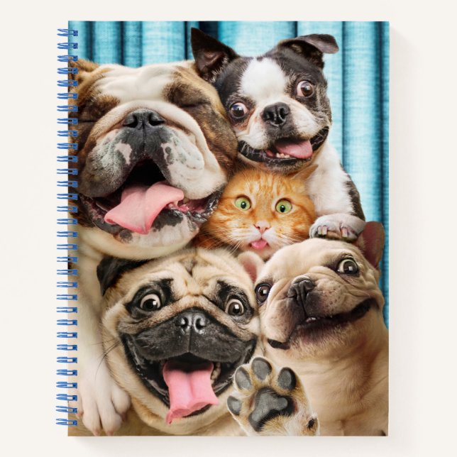 Dogs and a Cat Group Photo Notebook (Front)