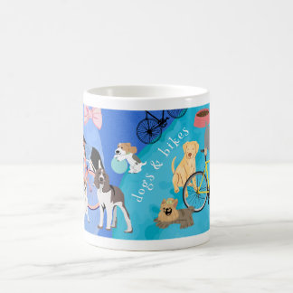 Dogs and Bikes Playful Puppies Bicycles Coffee Mug