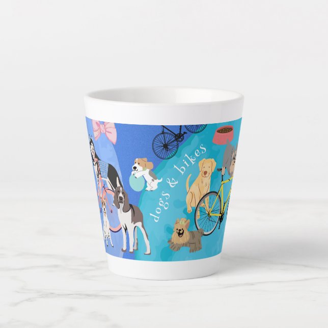 Dogs and Bikes Playful Puppies Bicycles Latte Mug (Front)