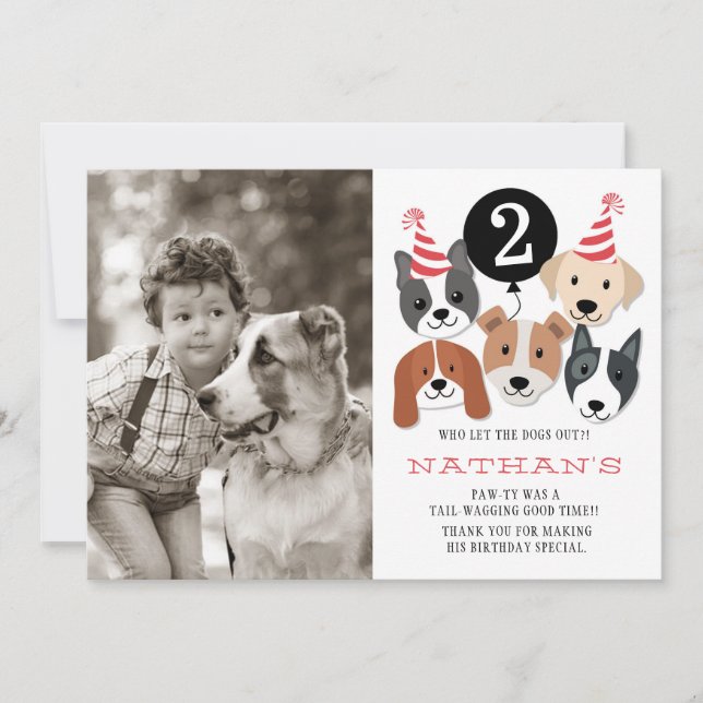 Dogs and Black Balloon Photo Thank you card (Front)