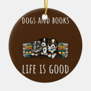 Dogs And Books  Ceramic Tree Decoration