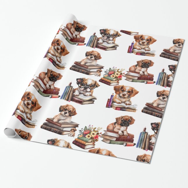 Dogs And Books Lovers  Wrapping Paper (Unrolled)