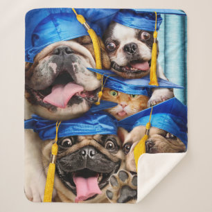 Dogs and Cat Grads in Photo Booth Sherpa Blanket