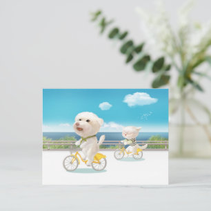 Dogs and Cats Biking by the Sea Announcement Postcard