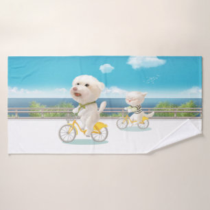Dogs and Cats Biking by the Sea Bath Towel