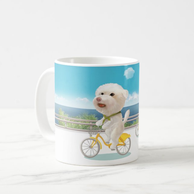 Dogs and Cats Biking by the Sea Coffee Mug (Front Left)