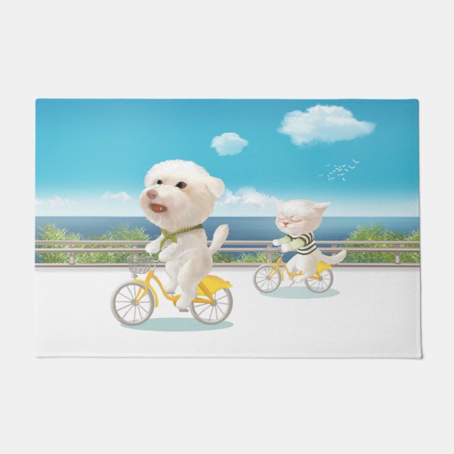 Dogs and Cats Biking by the Sea Doormat (Front)