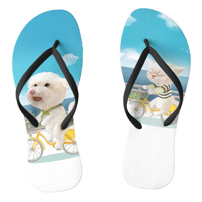 Dogs and Cats Biking by the Sea Flip Flops (Footbed)