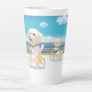Dogs and Cats Biking by the Sea Latte Mug