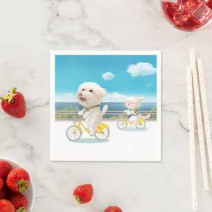 Dogs and Cats Biking by the Sea Napkin