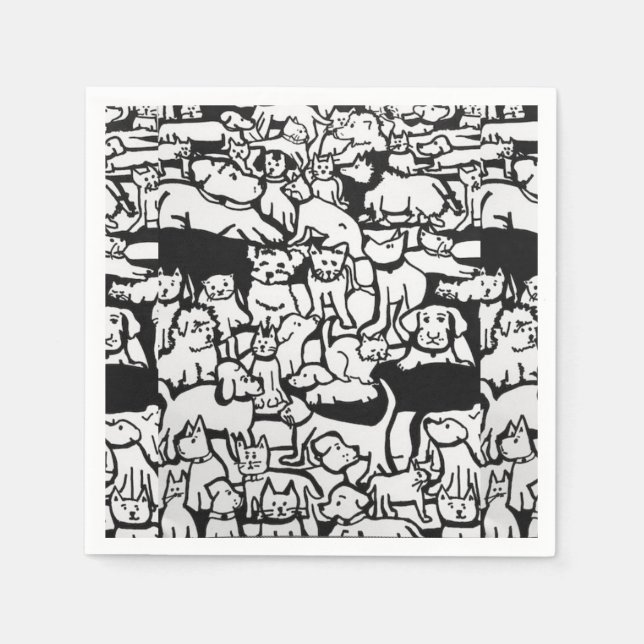 Dogs and Cats Cartoon" Paper Napkins (Front)