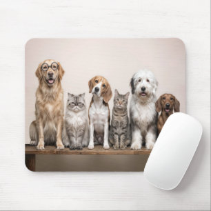 Dogs and Cats with Quirky Glasses Mouse Mat