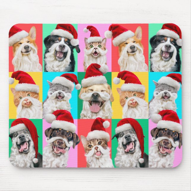 Dogs and Cats with Santa Beard Mouse Mat (Front)