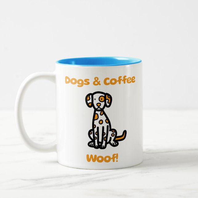 Dogs and Coffee Woof! Two-Tone Coffee Mug (Left)