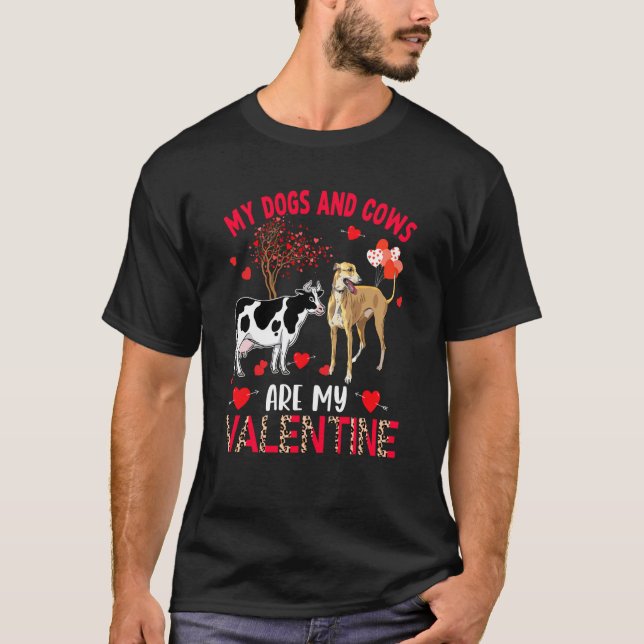 Dogs And Cows Are My Valentine Whippet With Cow Fa T-Shirt (Front)