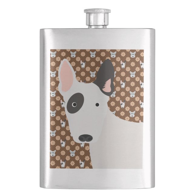 Dogs and Flowers Brown Bull Terrier Flask (Front)