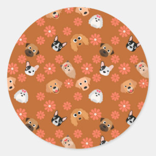 Dogs and Flowers Rust Classic Round Sticker